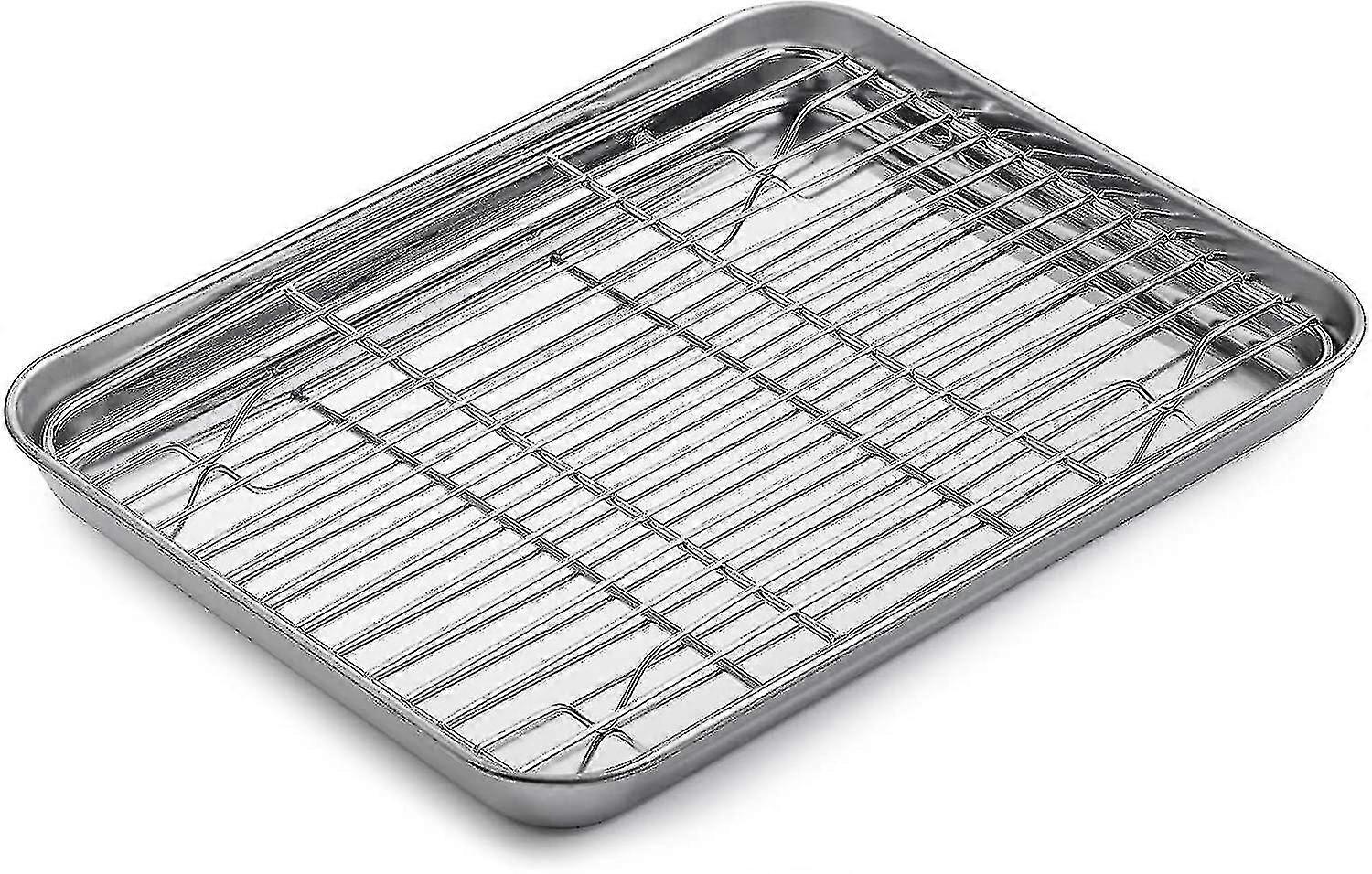 Baking Tray With Grid, 26 X 20 X 2.5 Cm Rectangular Stainless Steel Roasting Pan, Baking Tray For Home And Restaurant, Dishwasher Safe And Resistant