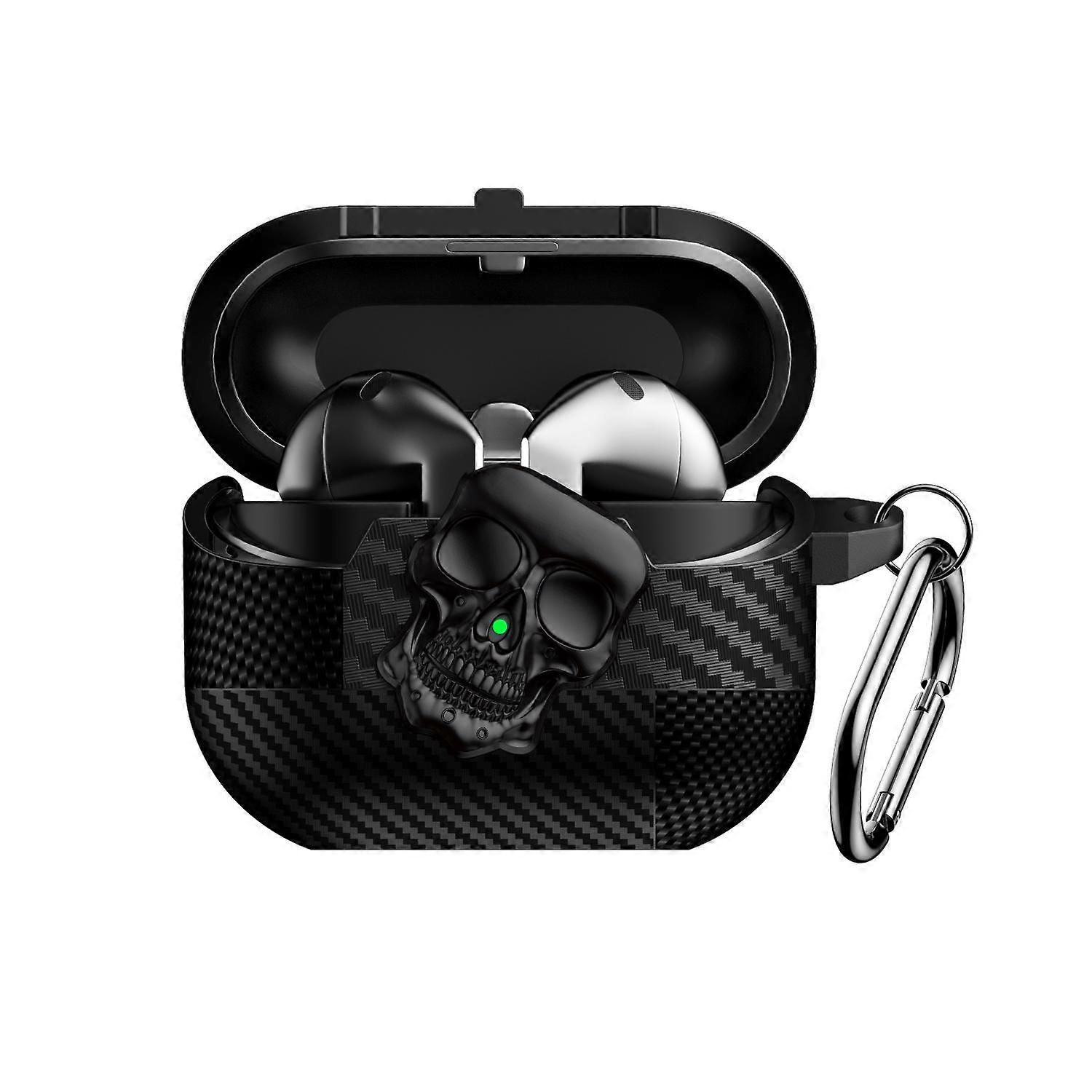 Carbon Fiber Pattern Skull Lock Bluetooth Earphone Protective Case For Samsung Galaxy Buds3 Pro