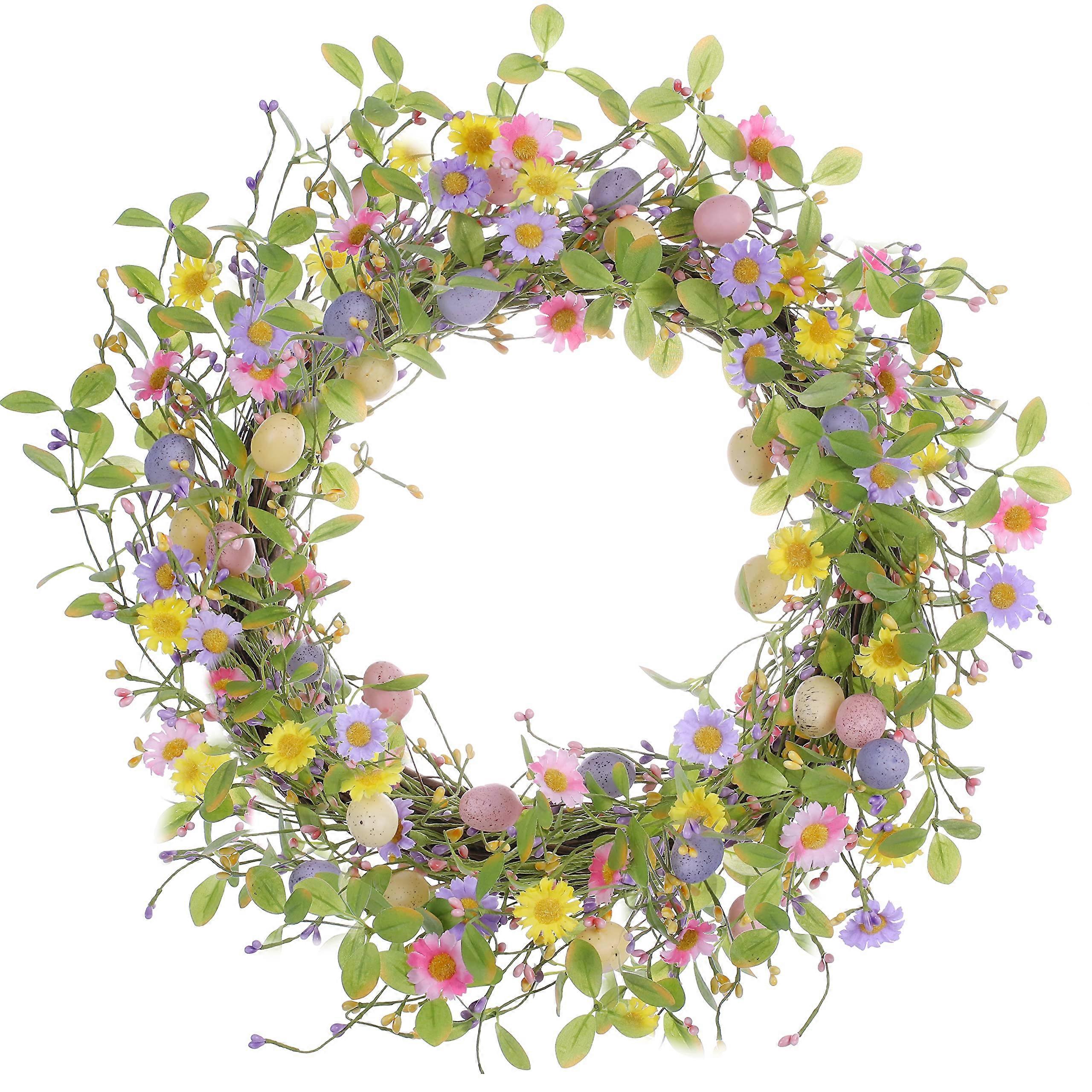 Artificial Easter Wreath Daisy & Egg Front Door Decor with Greenery Accents 20"