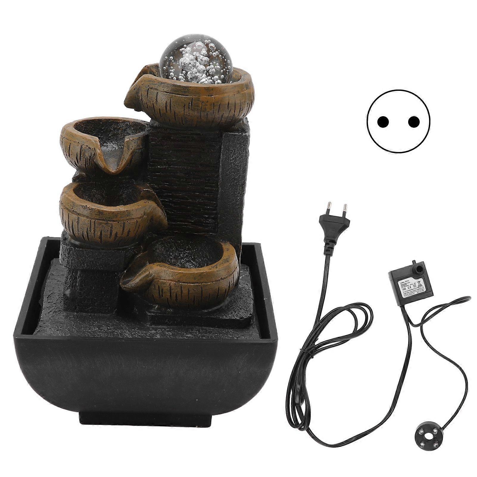 Desktop Fountain Ornament Tabletop Flowing Water Ornament Resin Crafts with Colorful Lamp Bead EU Plug 220-240V