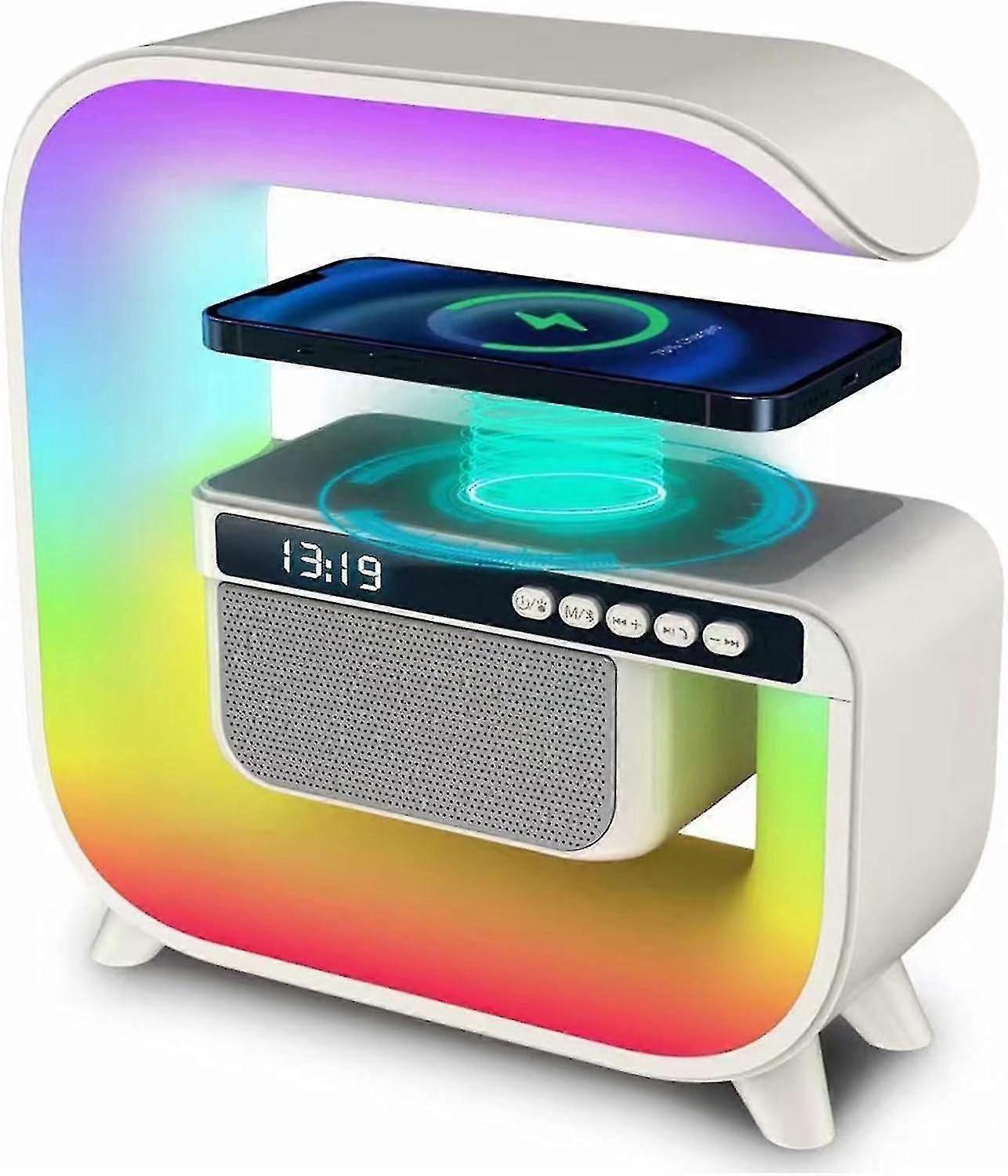 4 In 1 Wireless Charger Night Light Lamp, App Control Bluetooth Speaker Alarm Clock, Bedside Charging Lamp Wireless Charger Atmosphere Lamp