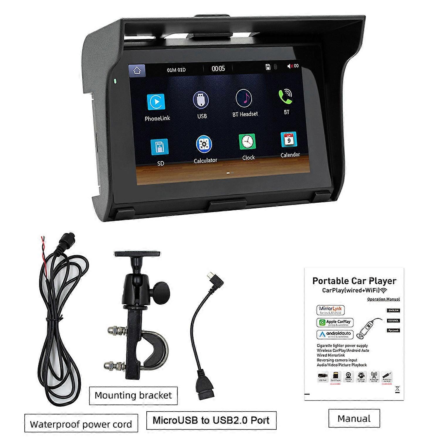 Motorcycle MP5 Player Waterproof Dual BT Riding Recorder with 5 Inch Touchscreen Carplay Android Aut