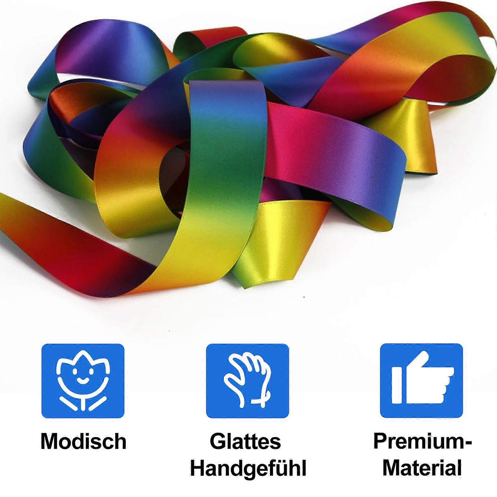 Elegant Crafting Companion, Polyester Material Rainbow Ribbon 2Cm X 22M With Smooth Surface, Double Face Satin For Gift Wrapping And Decorative