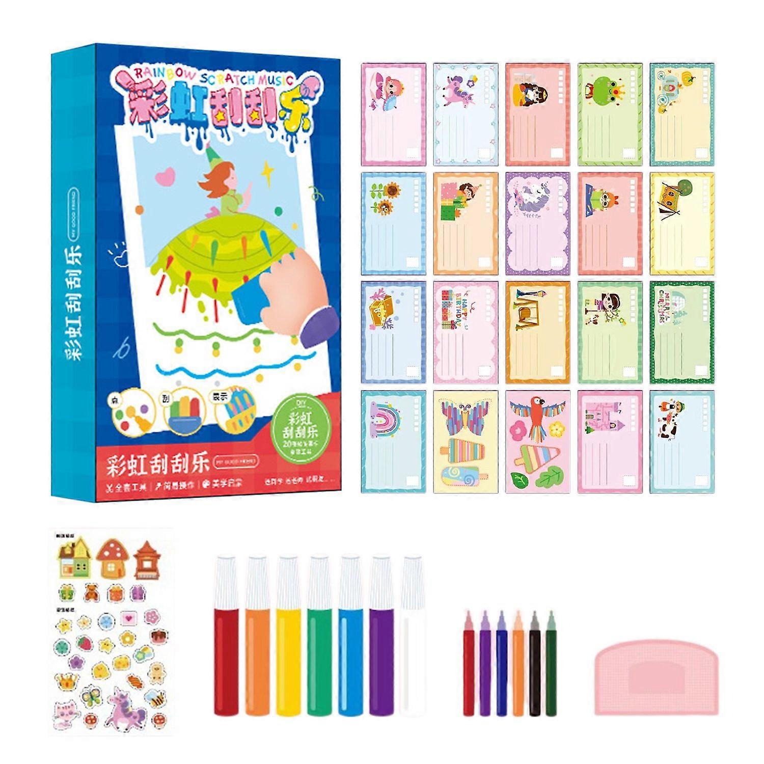 1 Set Squeegee Art Kids Paint Kit DIY Rainbow Scratch Painting Crafts Kit Children Educational