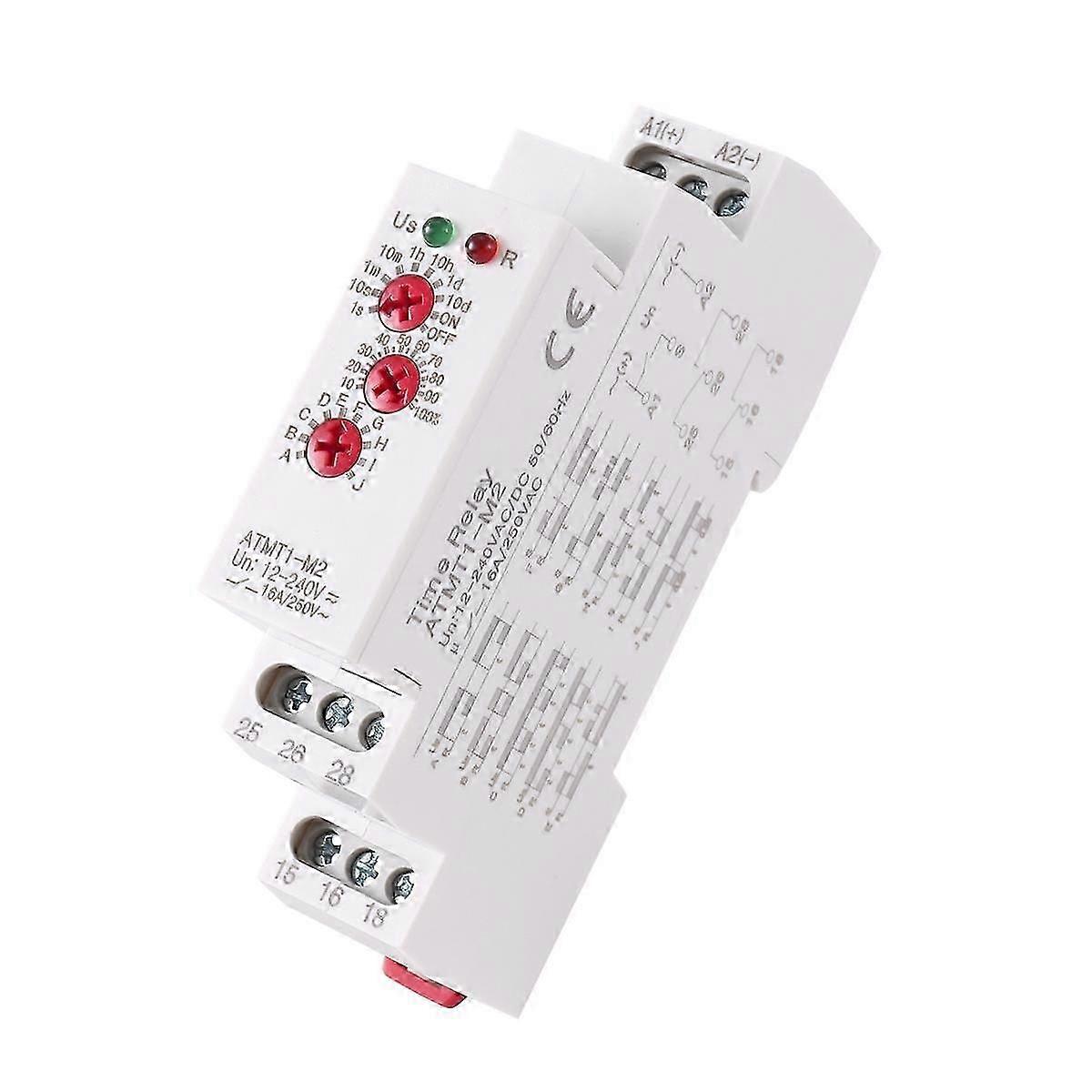 12-240VAC/DC Din Rail Type Time Delay Relay 16A/250VAC Multifunction Relay with 10 Function Choices