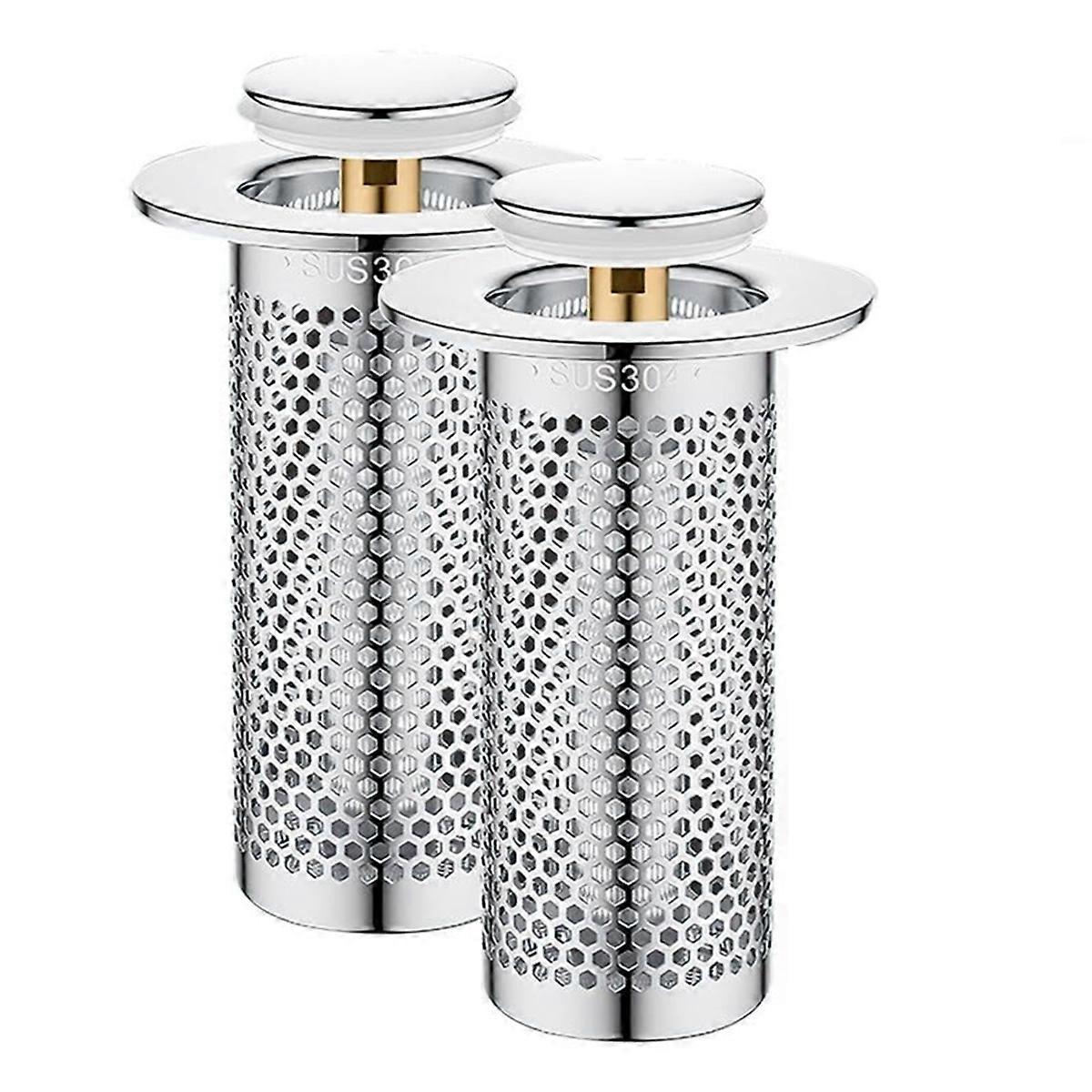 2 stk. avløpsfilter i rustfritt stål, avløpsfilter til badekarvask