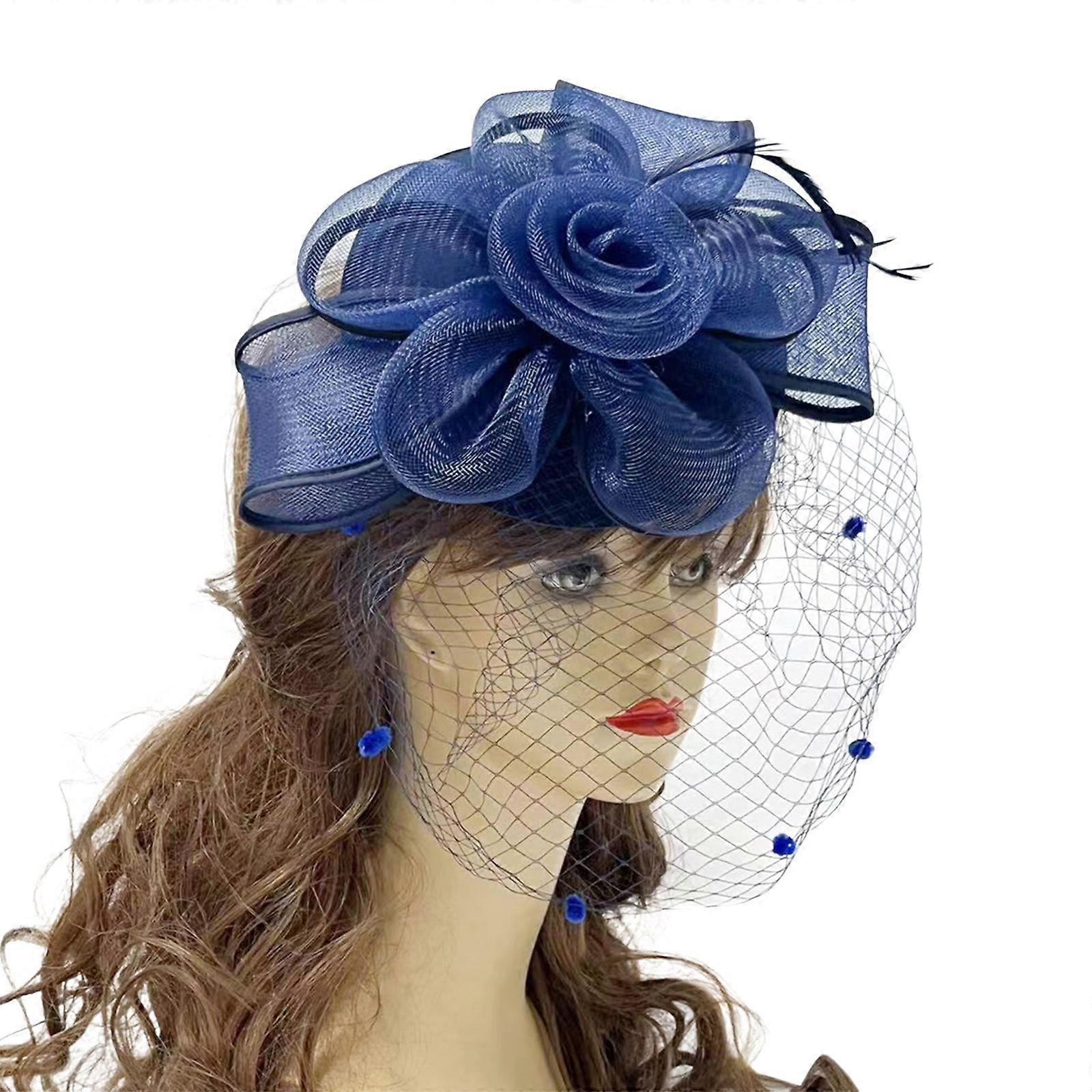 20S Κόμμα Fascinator Καπέλο για Κόμμα Γάμος Γυναίκες Φτερό Λουλούδι Flapper Καπέλο Fascinator Hair Pin Vintage Εκκλησία Καπέλο 20s Navy Blue