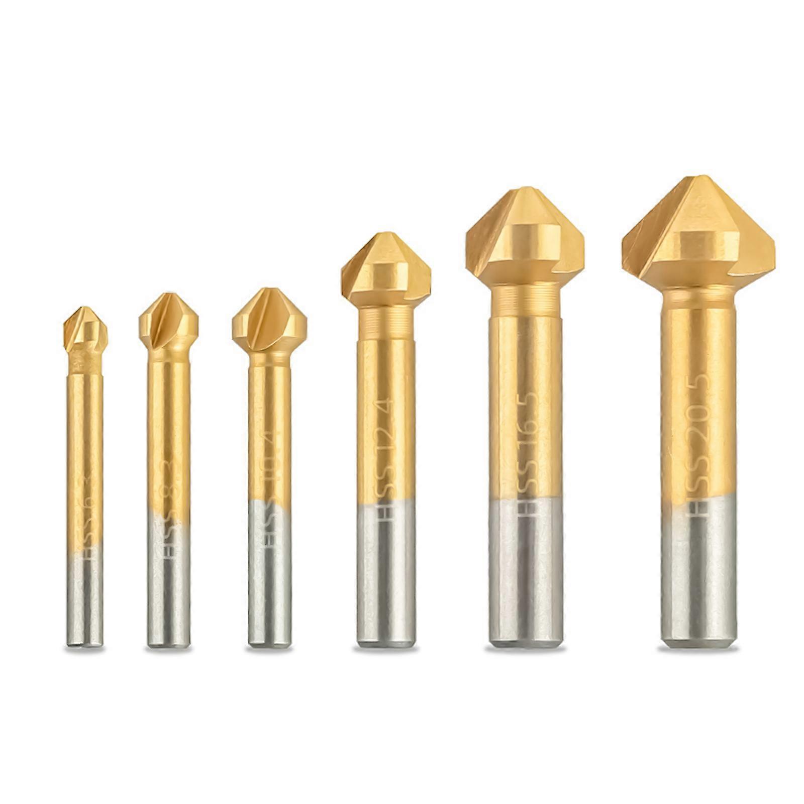 6/7 Adet 90 Derece 3 Flüt 6.3-20.5mm HSS Havşa Matkap Ucu Pah Kesici Freze Kesici Kesici Kesici Çalışma Seti