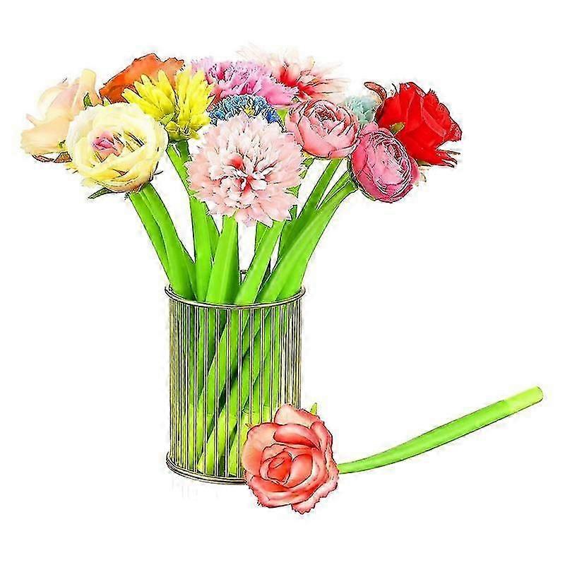 24 Pcs Flower Pens Colors Daisy Carnation Ballpoint Pen Novelty Artificial Pen 0.5Mm Black Ink Pen
