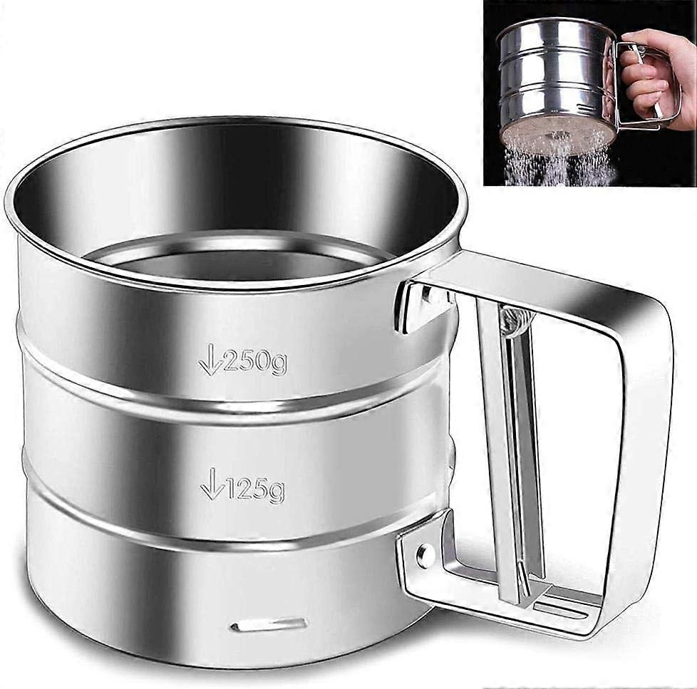 Flour Sifter, Manual Crank, Rustproof, Double Layer Fine Mesh