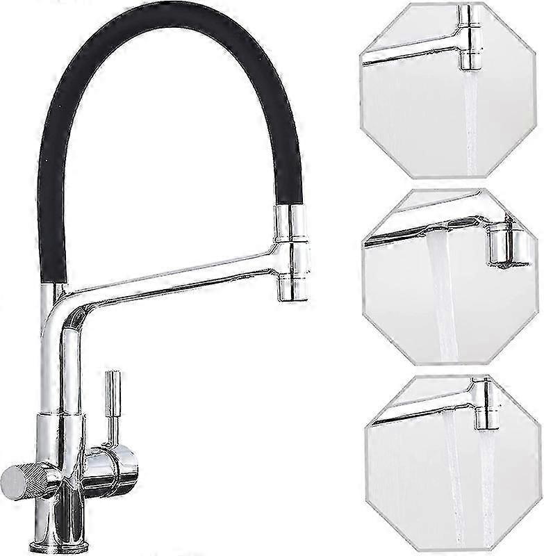 Torneira de cozinha de 3 vias com filtro extraível, bico de latão giratório de 360 graus para água potável, escovado g20243075983