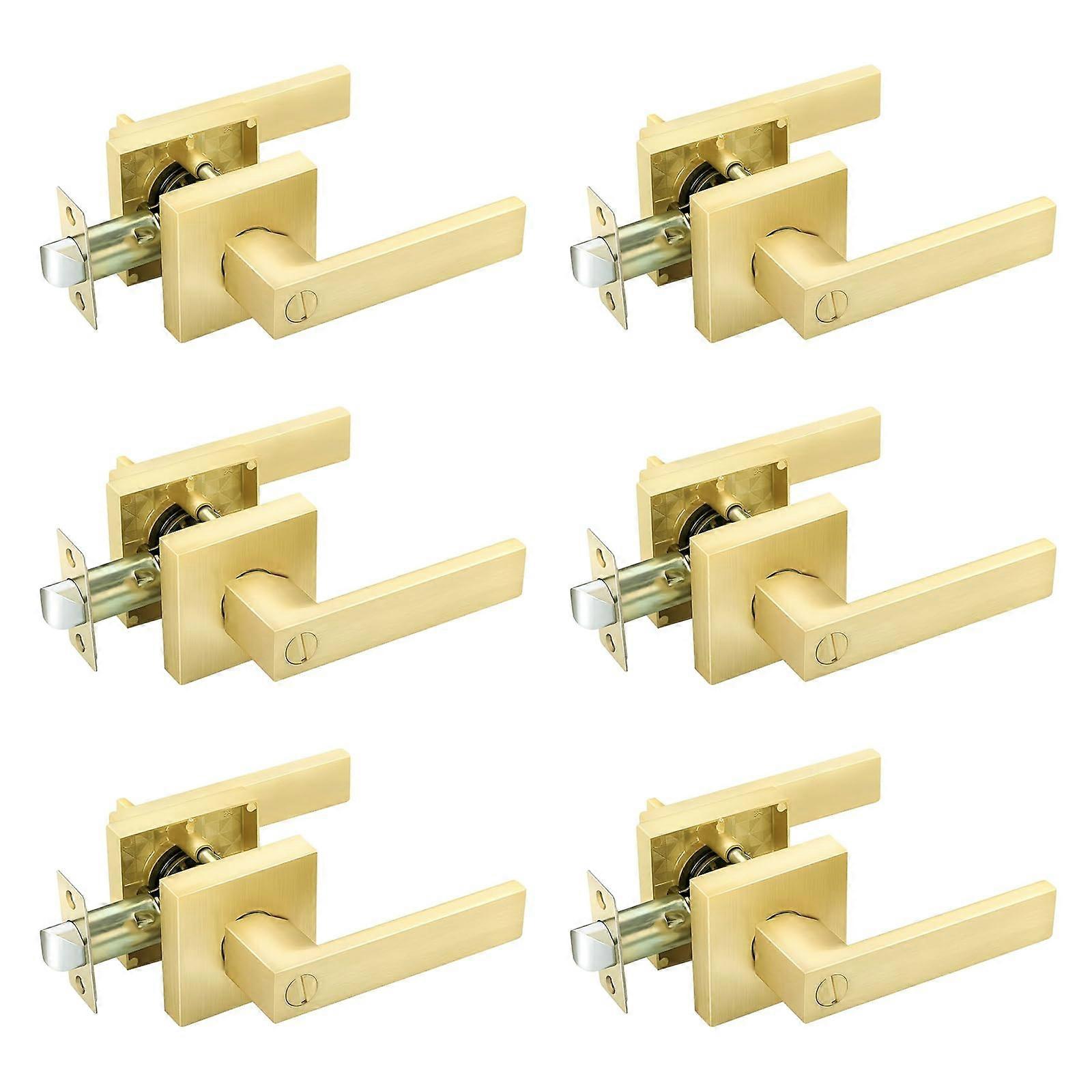 Satin Brass Interior Door Handle Privacy Lever Set for Bedroom and Bathroom, Keyless Entry, Adjustable Size