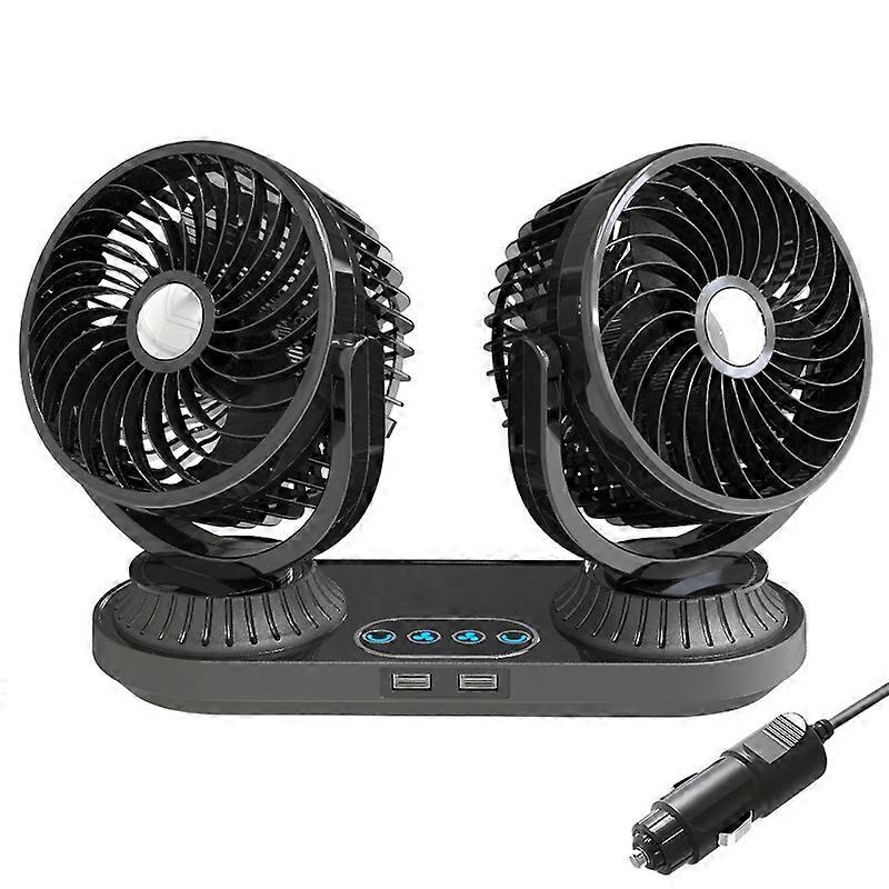 F623 12V/24V Vehicle Electric Oscillating Head Rotatable Double Head Fan (Basic)