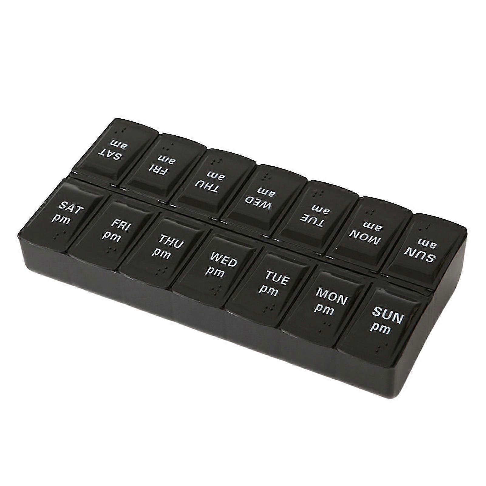 Pill Organizer with Letters Double Rows 14 Grids Independent Lid Sealing Moisture-proof 7 Days Weekly Tablet Box Home Supply KAESI