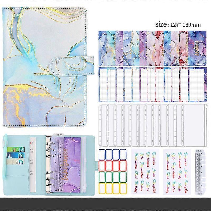 A6 فضفاض ورقة مجلد دفتر الأستاذ اليدوي الرخام الحبوب الجلود 6 ثقوب النقدية الميزانية فضفاضة ورقة دفتر