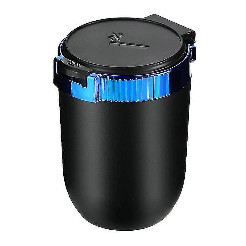 Car Ashtray with Lid Portable Ash Tray Blue Mini Car Trash Can with LED Blue Light Windproof for Ou
