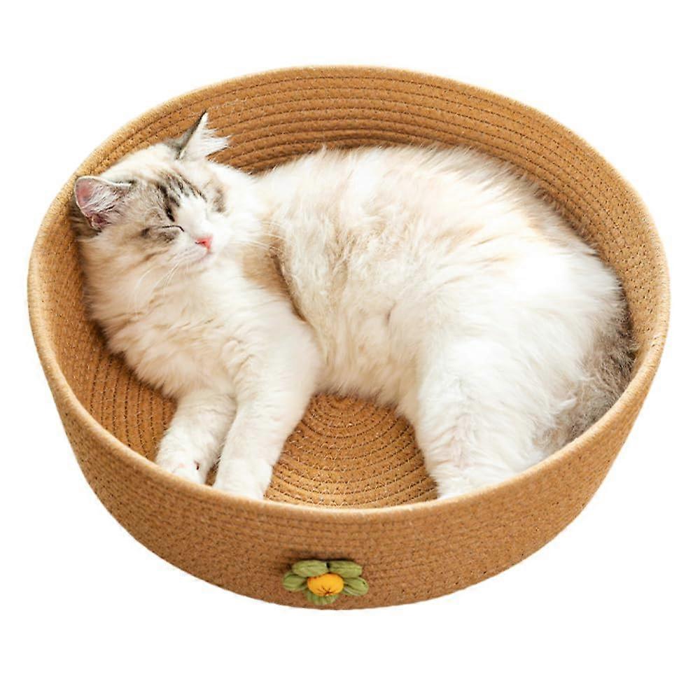 Handwoven Cotton Rope Cat Bed for All Cat Seasons Hammock Foldable Sleeping Nest Basket