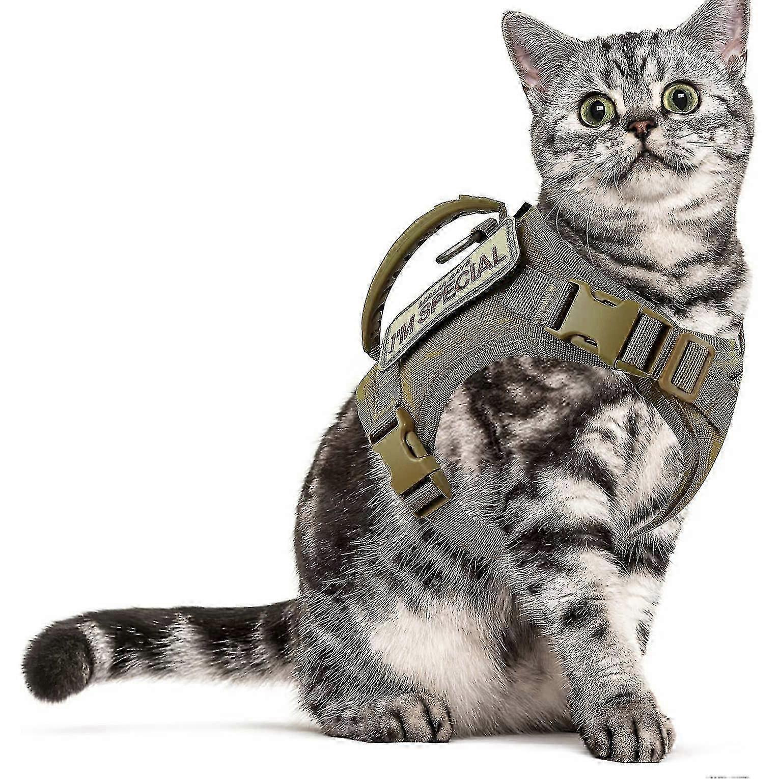 Tactical Cat Harness and Leash for Walking,Escape Proof Soft Adjustable Pet Vest Harness for Large Cat,Breathable Mesh Small Dog PO
