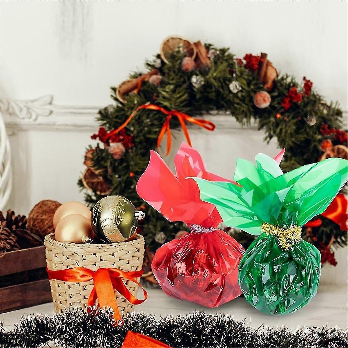 2 Rolls Christmas Cellophane Roll Cellophane Wrapping Paper Cellophane Wrap Paper for Gift Basket T