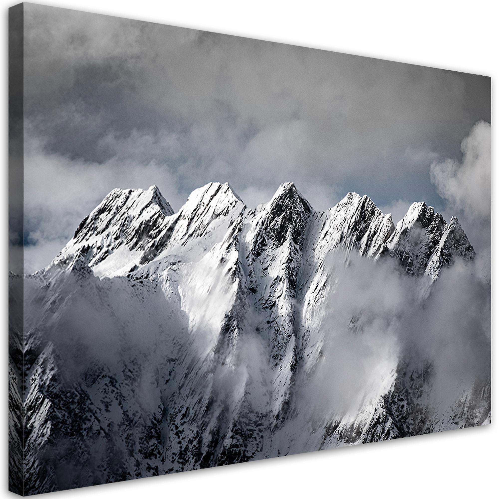 Leinwandbild, Gipfel eines Berges im Winter - 90x60