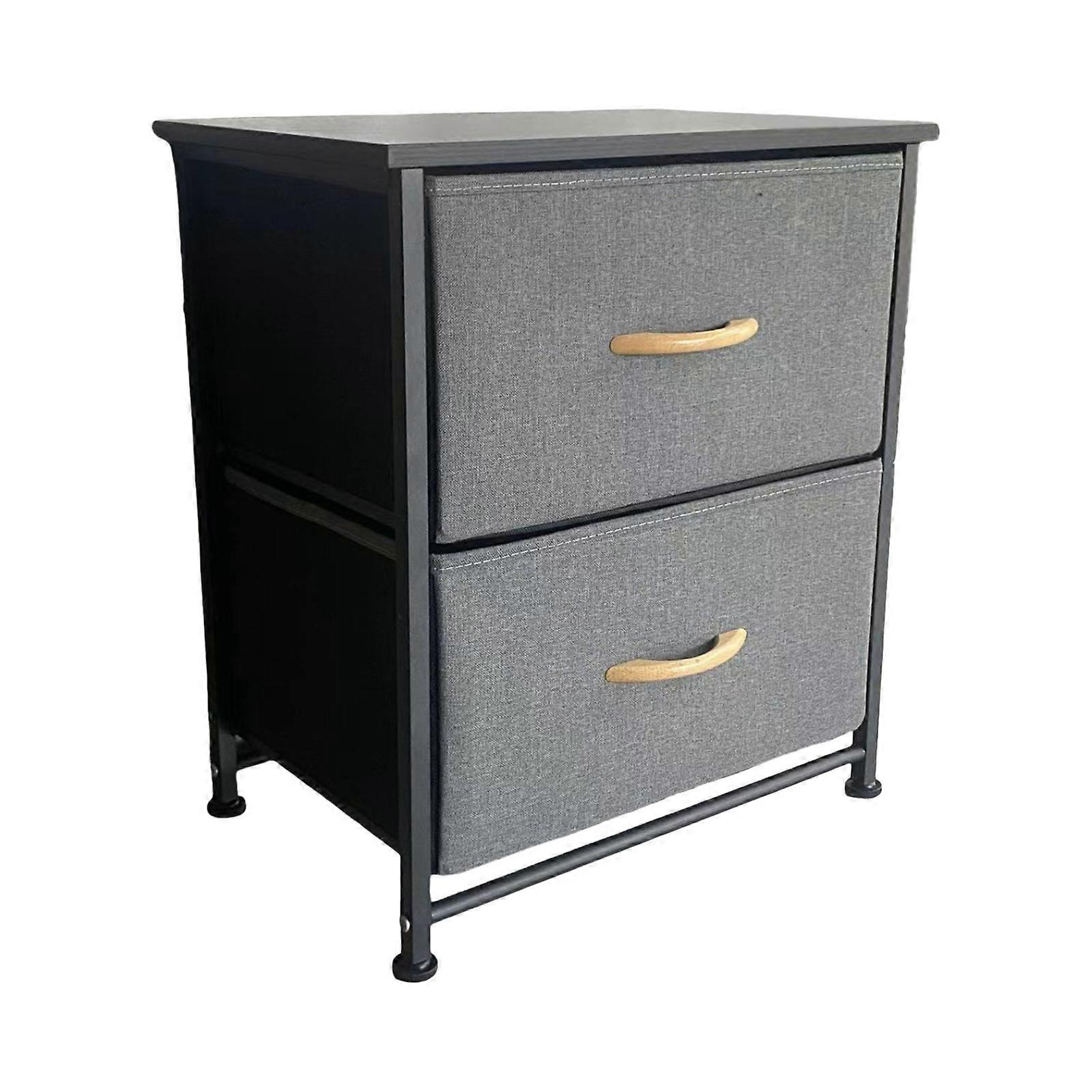 Multipurpose 2 Drawer Fabric Storage Cabinet with Sturdy Metal Frame and Wooden Top for Bedrooms Lounge and Living Areas