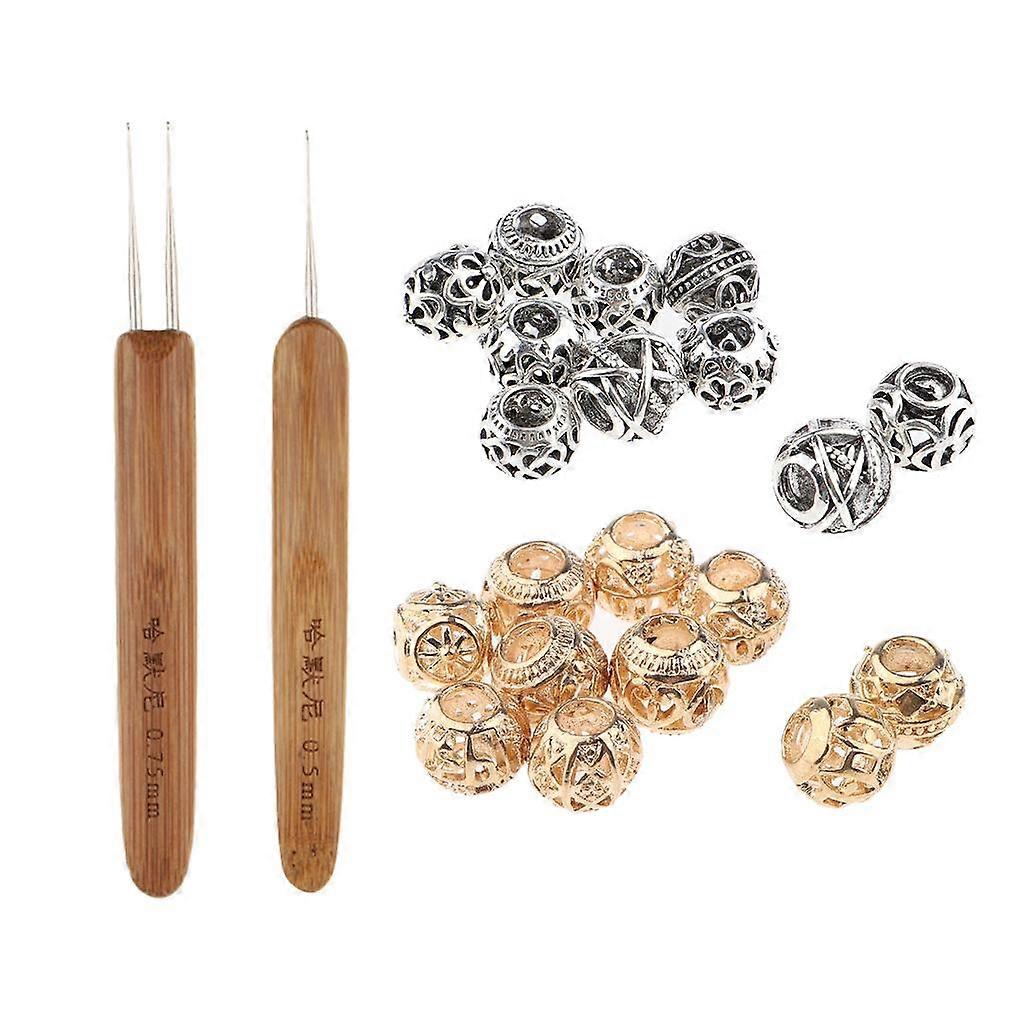 2x Γάντζοι Βελονάκι Μαλλιών 0.5mm / 0.75mm + 20x Dreadlock Χάντρες