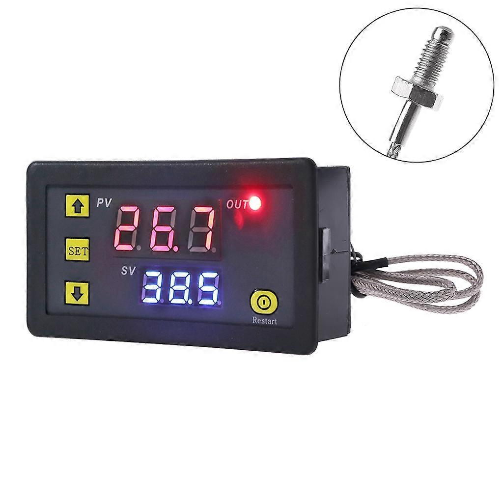 Upgraded Temperature Controller Double Display Measuring Range -60~500℃ Thermocouple Sensor M6 Probe Professional Silver