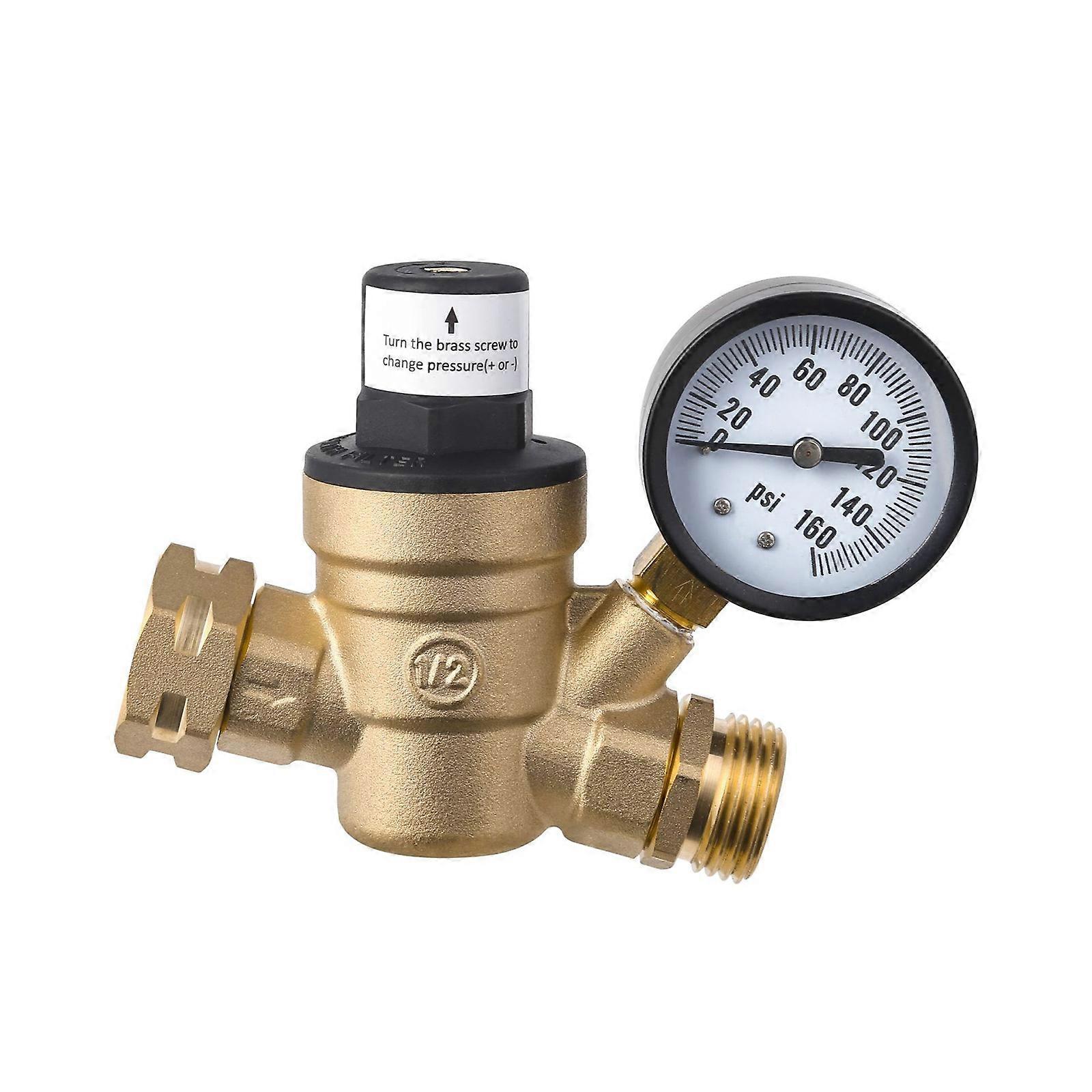 RVsWater Pressure Regulator Professional Pressure Reducing Valves with Adjustable Handle Gauge for Camper Travel Trailer Multicolor