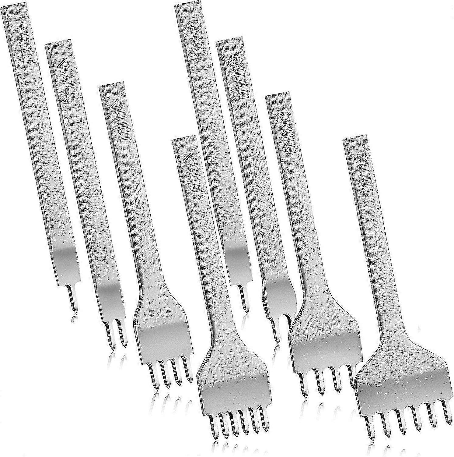8 Pack Leather Chisels - 4mm 1/2/4/6 Teeth And 6mm 1/2/4/6 Prong Leather - Metal Diamond Diy Kit For Lacing And Sewing