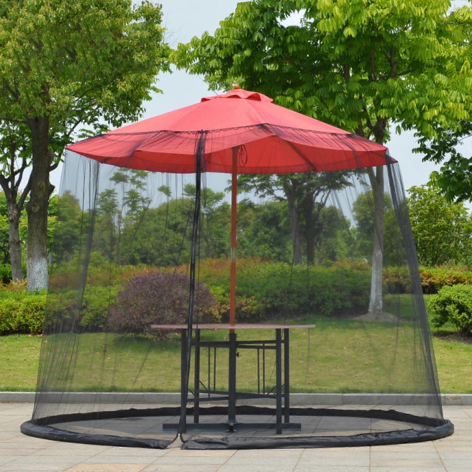 300x230 cm Mosquito Net for Patio Umbrellas, Adjustable Black Fly Screen Canopy with Fillable Base, Insect Tent