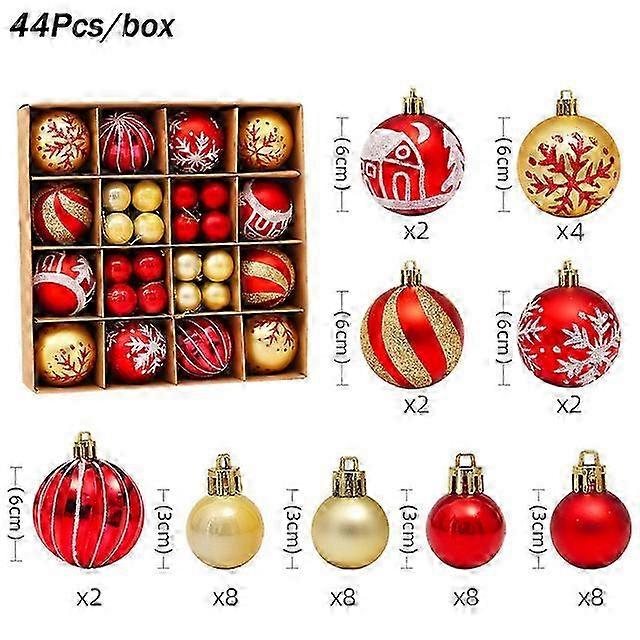 1 låda blandade julkuleprydnader i rött, vitt och guld för julgransdekorationer, perfekt för julfirande hemma och navidad