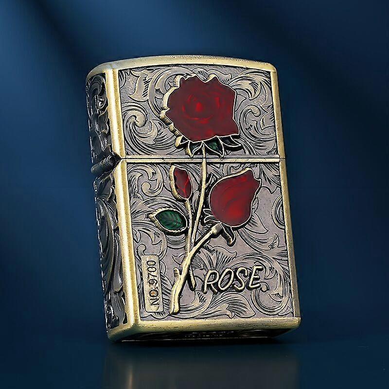 Zk-36 Red Blue Rose Metal Kerosene Lighter Tiktok Kuaishou Supply High Quality Windproof Cigarette Lighter