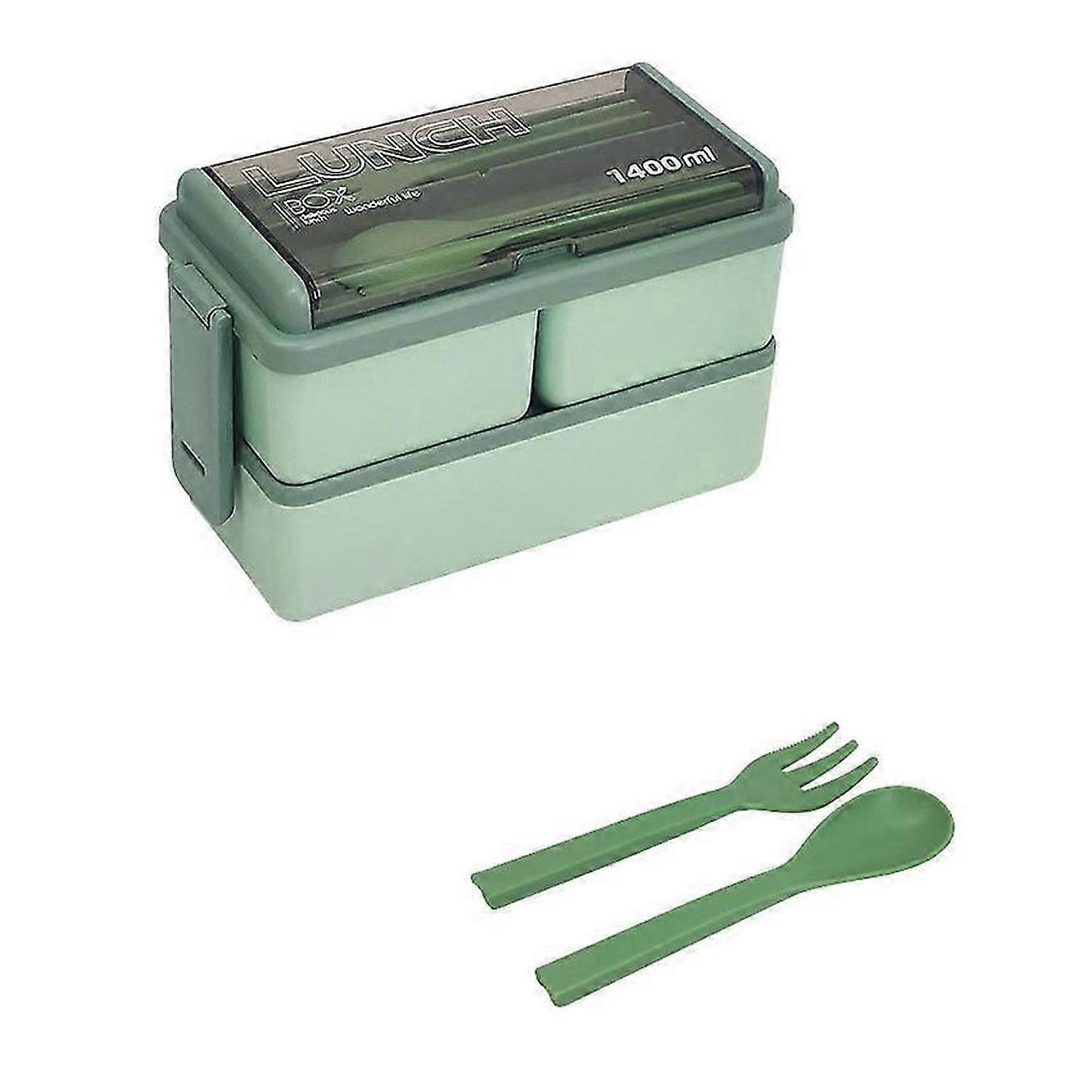 Lunch Box 1400 ml,Double Layer Snack Box with 3 Compartments and Spoon Forkblue