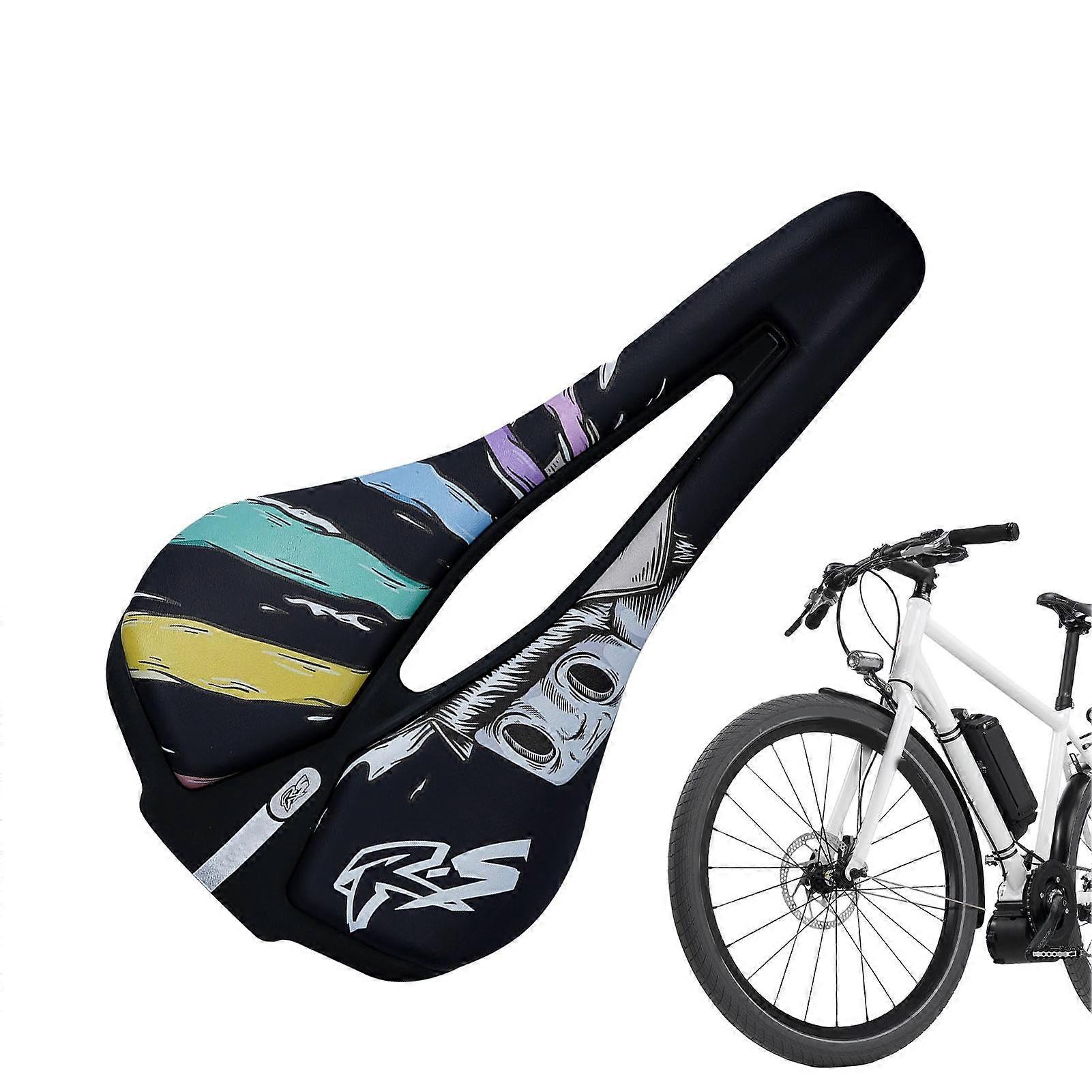 Cycling Hollow Seat Saddle for Mountain Biking, Lightweight Reflective Graffiti Art Design, Comfortable and Durable