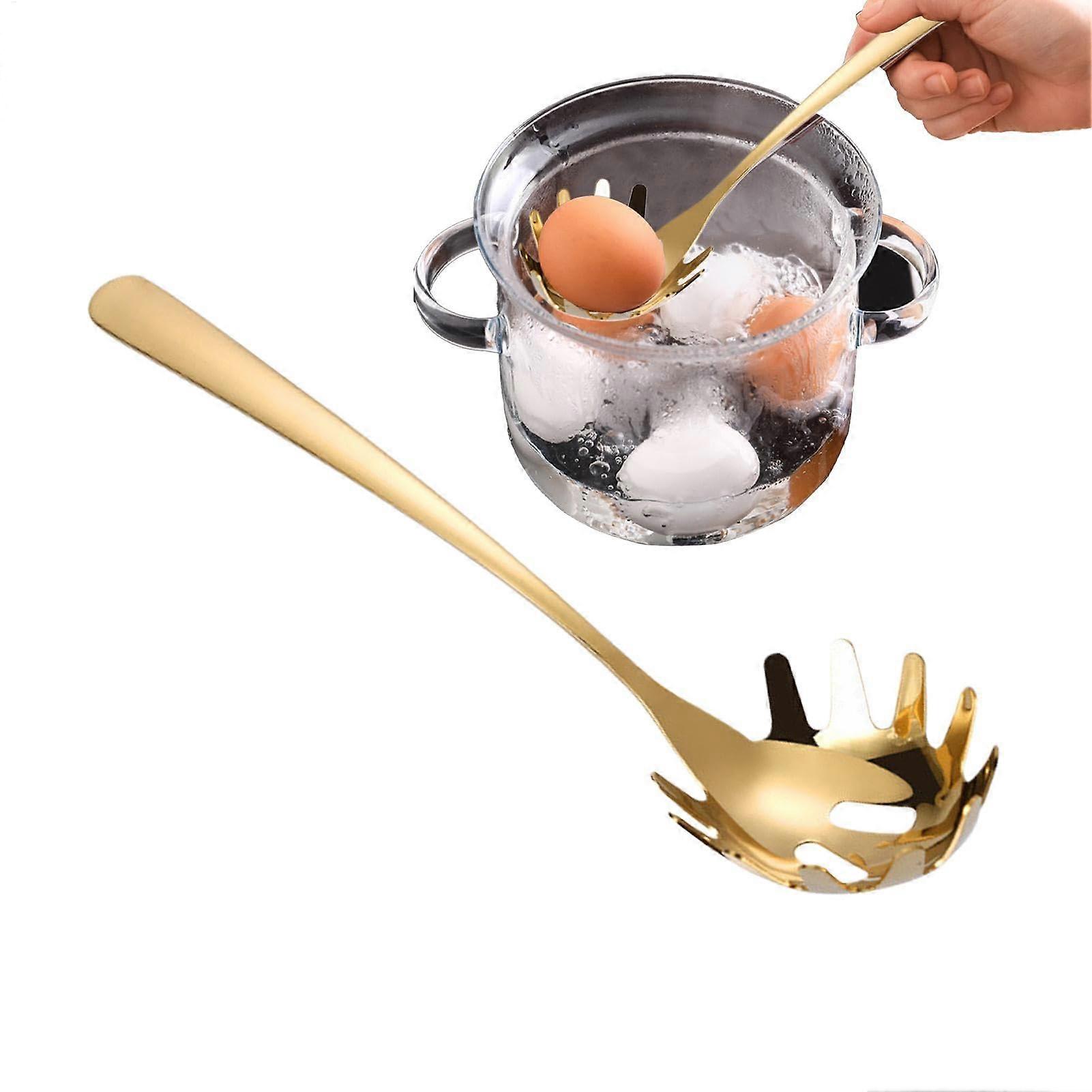 Pasta Server Spoon with Teeth, Stainless Steel Spaghetti Server, Gold Pasta Colander Kitchen Utensils