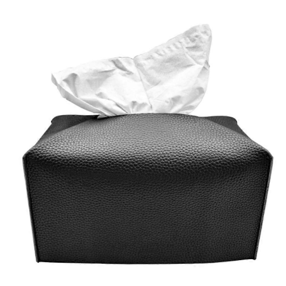 Simple And Colorful Leather Tissue Drawer, Desktop Tissue Bag, Rectangular Paper Box-Black
