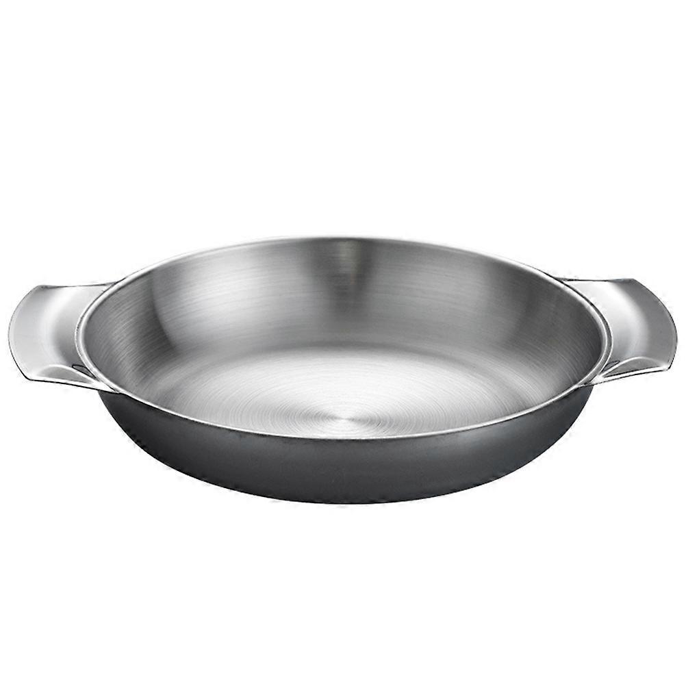 Double Handle Cooking Pan Stainless Steel Pot Hotel Restaurant Use Round Bottom Silver 23.5X18X3.6CM 1Pcs