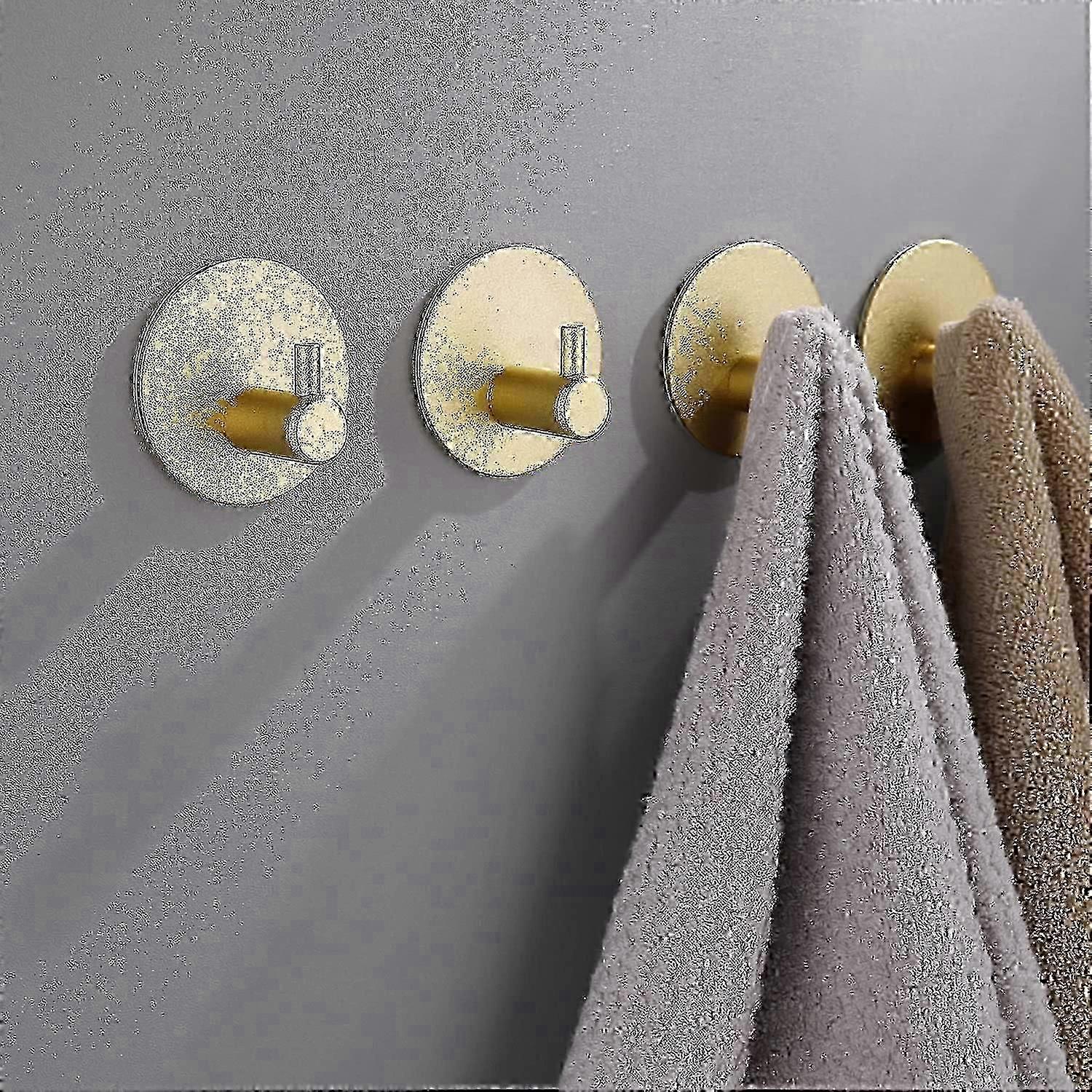 Bathroom Hooks Self-Adhesive Gold - 4 Pieces Towel Hooks Wall Hooks Clothes Hooks To Stick Strong 4.5*4.5*2.5cmP2025050900704 SZRH