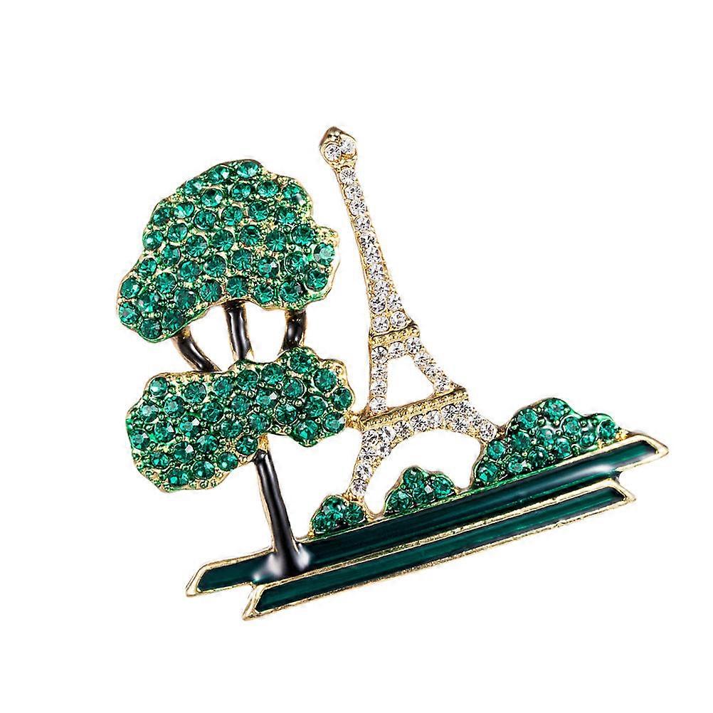 Alloy Eiffel Tower Brooch Small Flower Brooch Pin Banquet Party Green 3.8X4.4cm 1Set