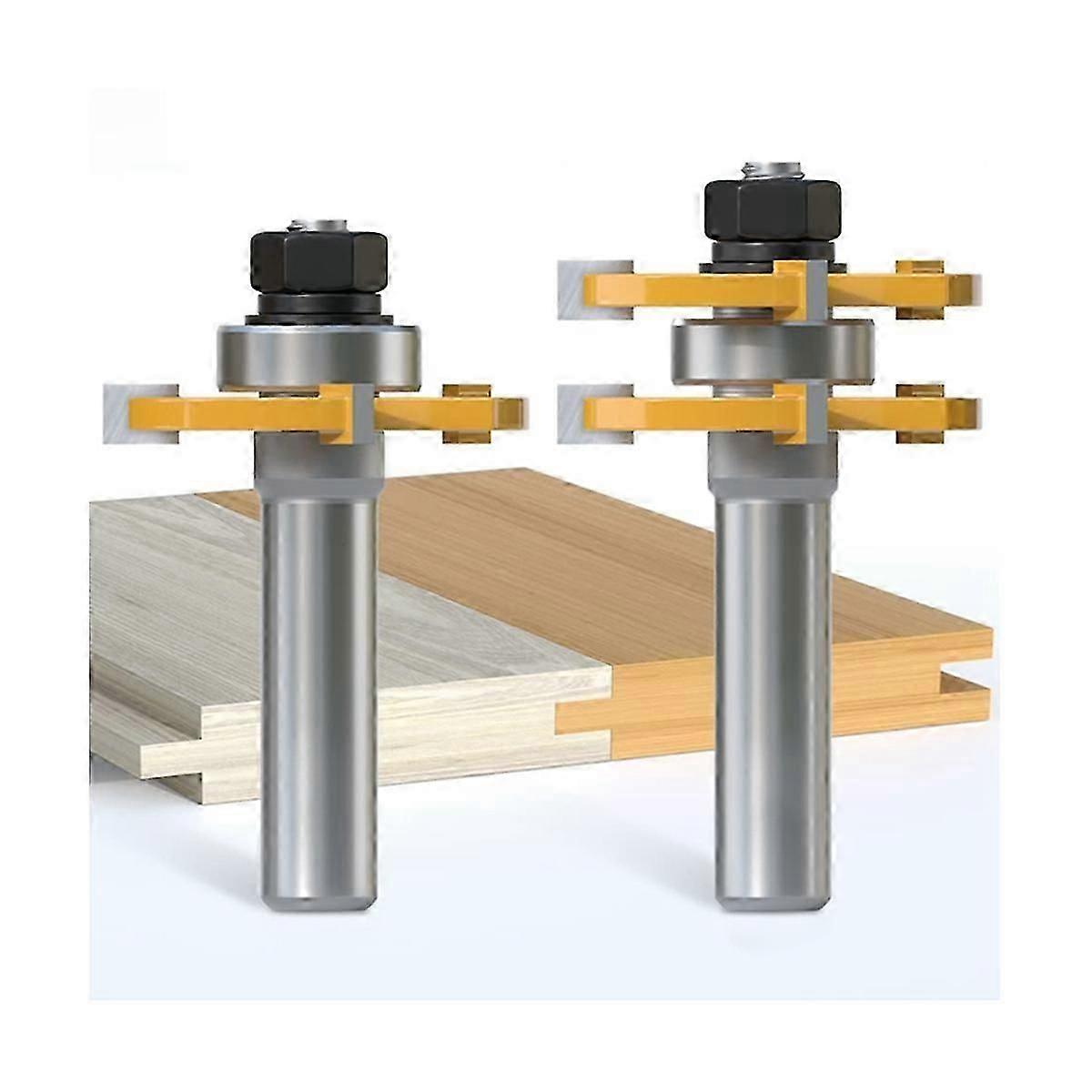 2Pcs 8Mm Joint Assembly Router Bit Set Tongue & Groove T-Slot Milling Cutter for Woodwork Cutting T