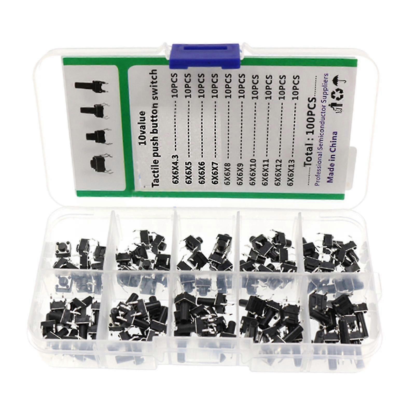Set of 100 Micro Momentary Tactile Tact Push Button Switch Kit Storage Box