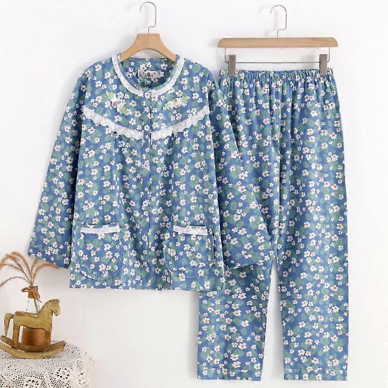 Dam Bomull Pyjamas Vår / Sommar Bomull Hem Kläder Söt Vävd Bomull Cardigan Långärmad Tunn Vårdräkt