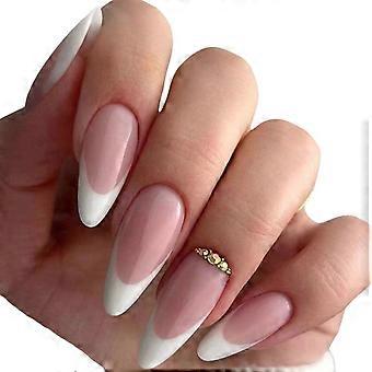 Weiße tragbare Nägel, eistransparente Mandelnägel, gefälschtes Nagelpflaster mit Diamant-Maniküre Maniküre