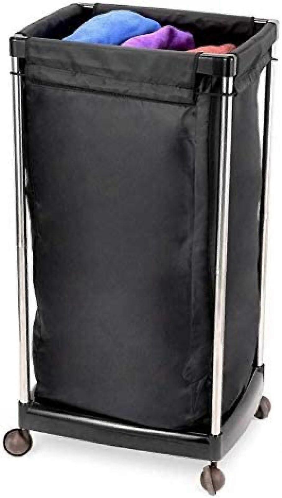 Laundry Cart with Towel Storage, Bucket, and Sorting Features, Rolling Trolley with Wheels and Removable Bag for Salons and Gyms, Black
