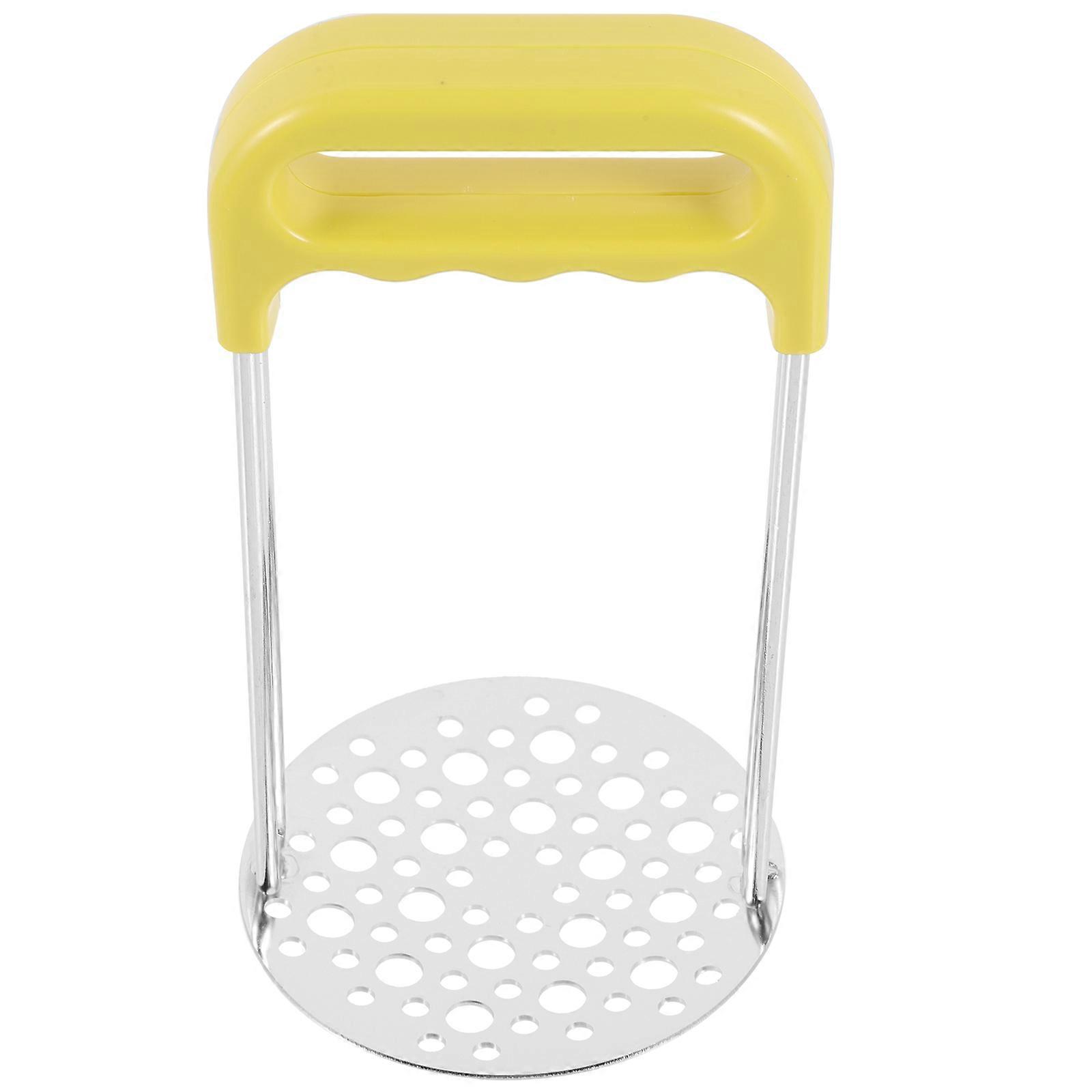 Hand Held Potato Masher Vegetable Pressing Round Holes Simple Design Yellow 14x8cm 1Pcs