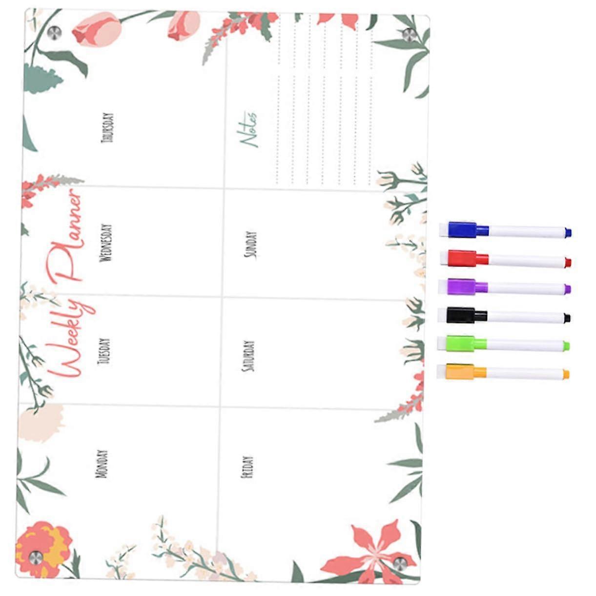 Magnetic Acrylic Refrigerator Whiteboard One-Set Weekly Planner, Erasable With White Markers, Daily Tasks Reminders