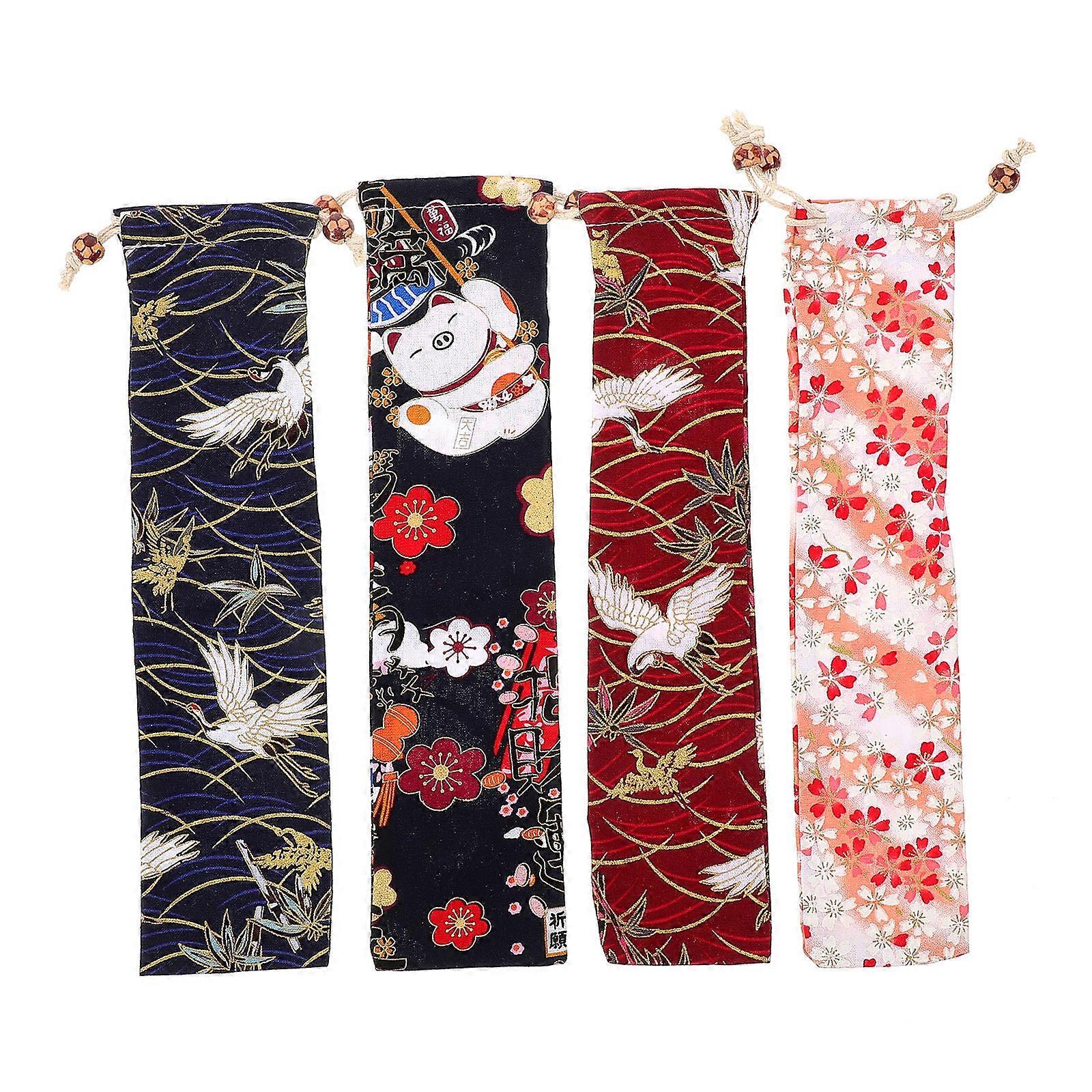 4pcs Folding Hand Fan Bags, Drawstring Pouches for Folding Fans & Jewelry, Lightweight Reusable Cloth Storage for Travel & Daily Use