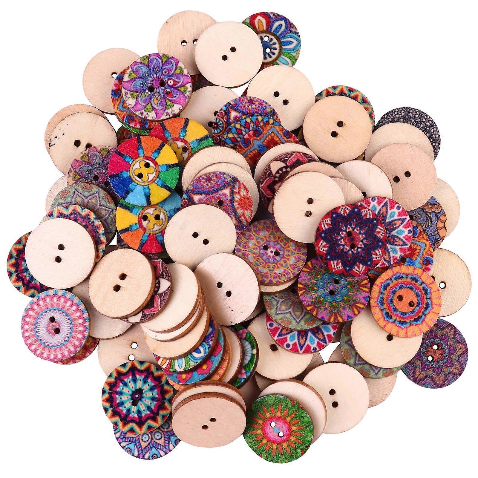 DIY Sewing Button Painted Wood Buttons Multi Colored For Clothes Redesign And Craft Projects 100Pcs