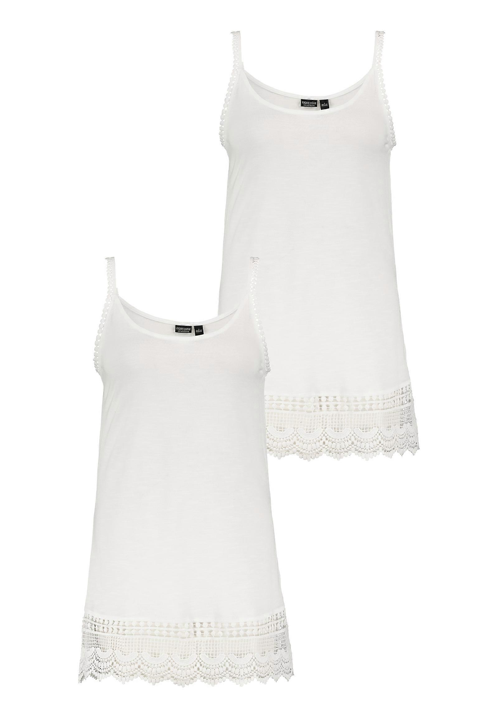 Eight2Nine Damen Kleid 2er Set Spaghetti Top mit Häkelspitze