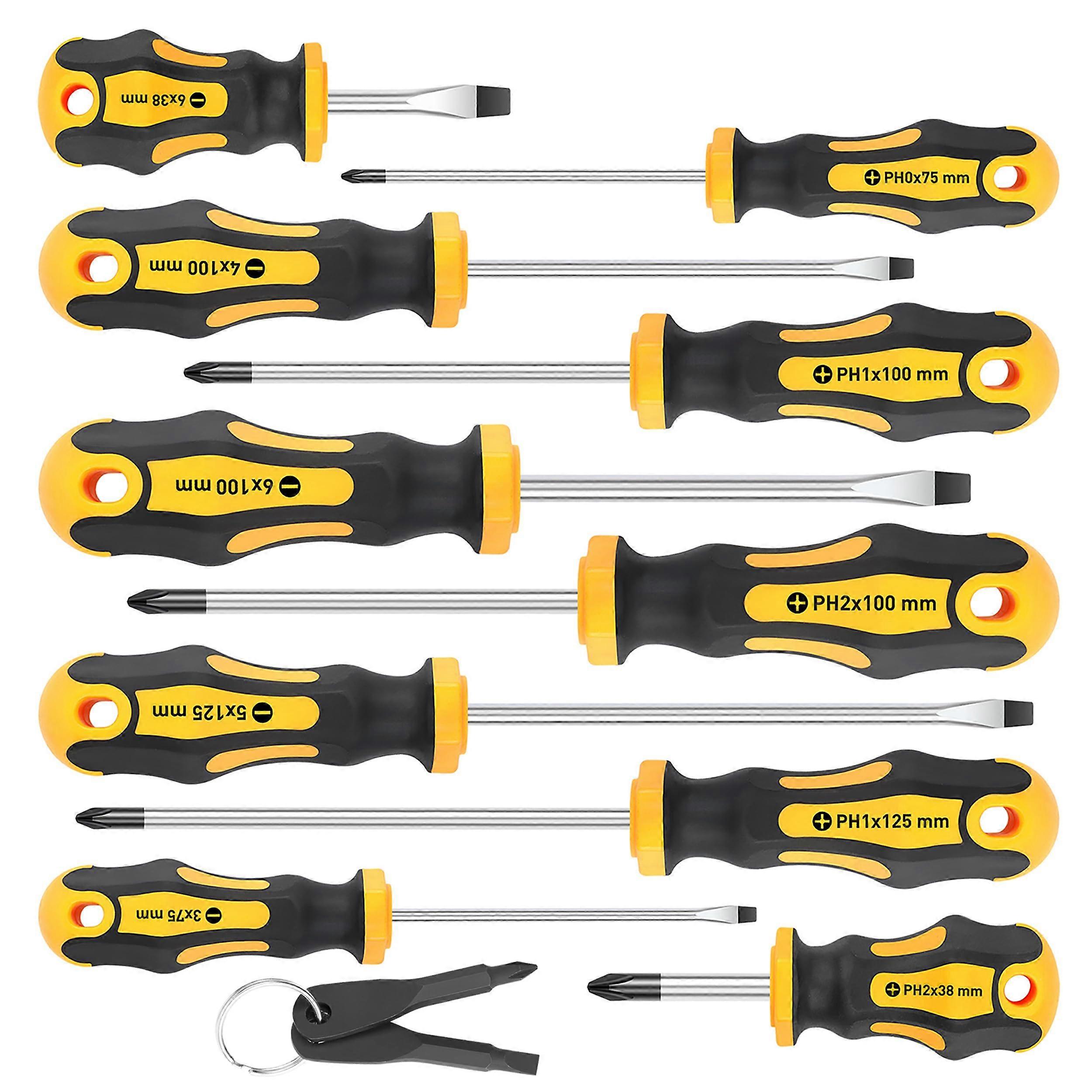 Magnetic Screwdriver Set 10 Pcs with 5 Phillips and 5 Slotted Tips, Professional Durable Tool Kit for Home and Garage Use